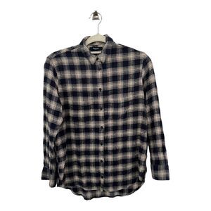 Madewell Shirt Womens XS Blue Cream Flannel Button‎ Down Fall Oversized